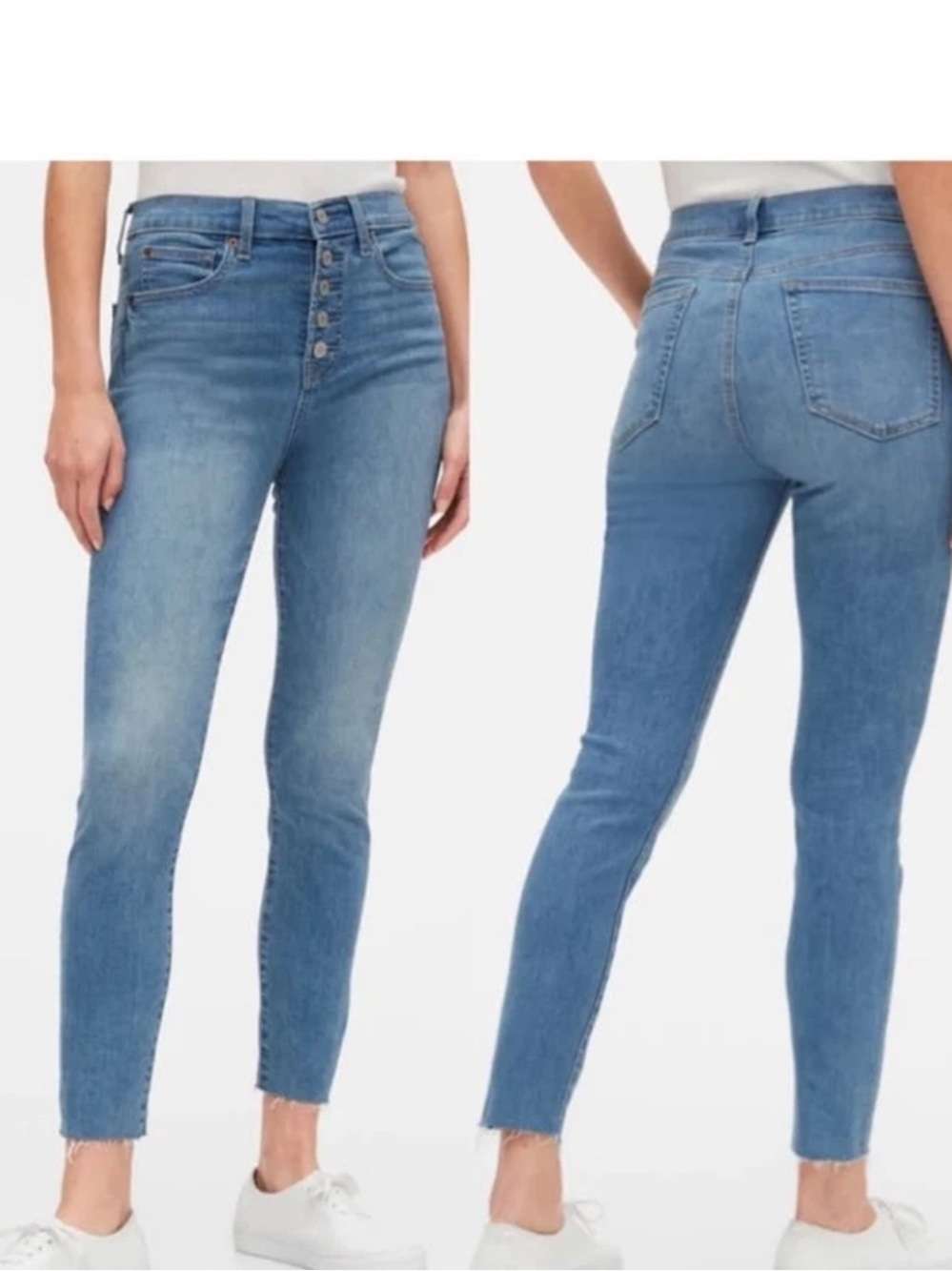 Gap Light-Medium Skinny High-Rise Distressed Jeans, Button-Fly, Raw Hem, New